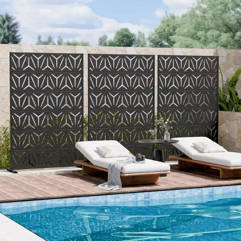 MAYEERTY Star 01 Black Galvanized Steel Room Divider, 72x47x16, 6-Piece Double-Sided Outdoor Privacy Screen