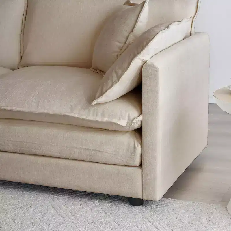 6 Seater Sectional Super Soft Sofa U Shaped Sectional Couch with 3 Ottomans 3 Toss Pillows and 2 Arm Pillows Beige Chenille