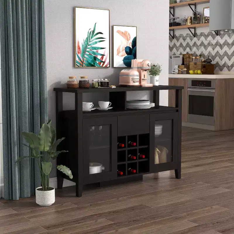 Transitional 9 Bottle Storage Buffet Server Espresso