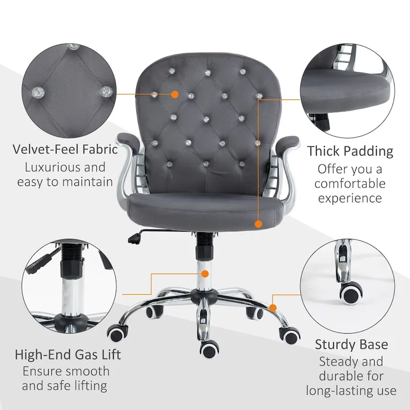 Vanity Middle Back Office Chair Tufted Backrest Swivel Rolling Wheels Task Chair with Height Adjustable Armrests