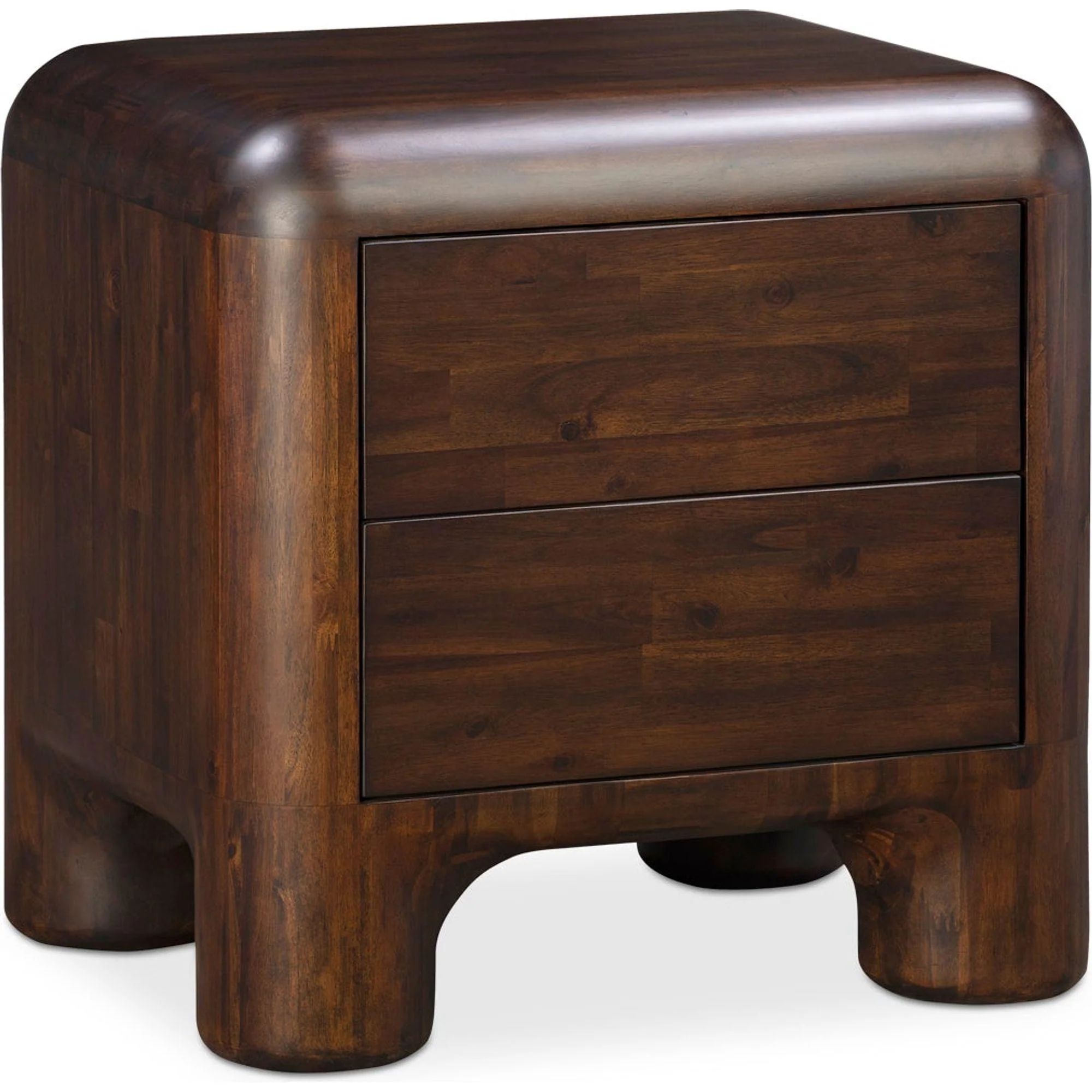 Chunky-Leg Solid Acacia & Walnut Stain Nightstand with Soft-Close Dual Drawers for Bedroom