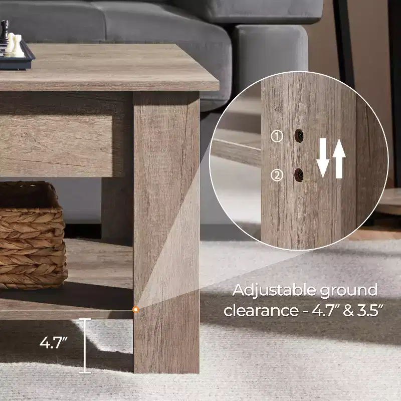 Lift Top Coffee Table with Hidden Compartment & Open Shelf For Living Room