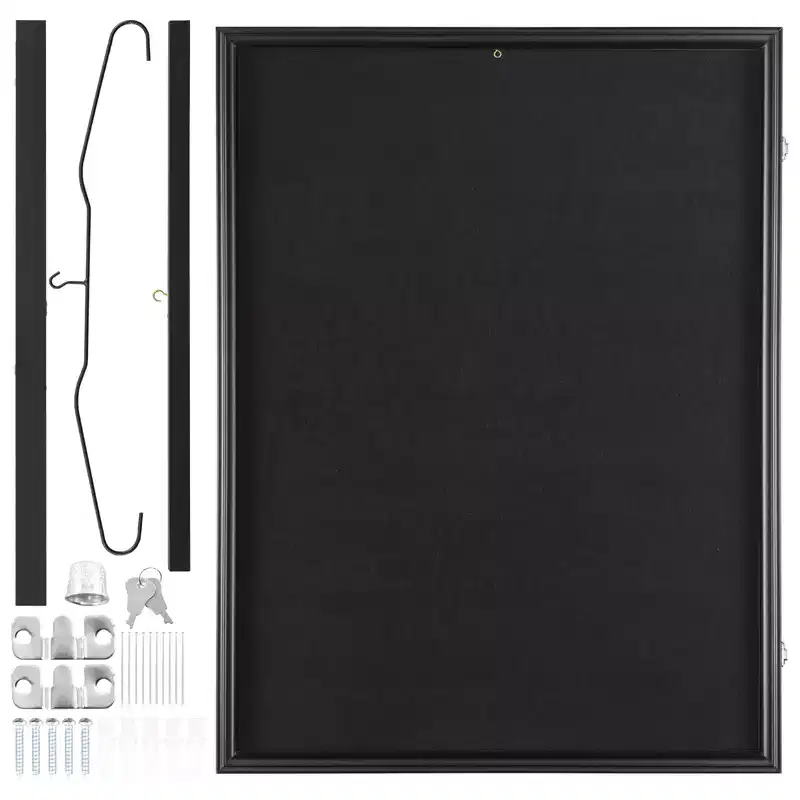 VEVOR Jersey Display Frame Case, 24 x 32 x 1.5 in, Large Lockable Sport Jersey Shadow Box with 98% UV Protection PC Glass and Hangers, Black