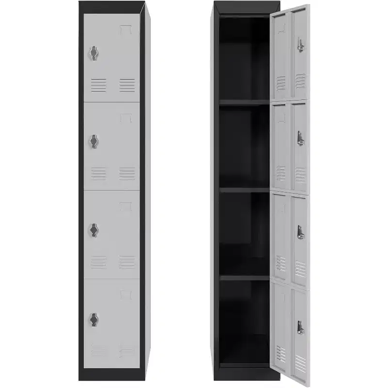 72 Metal Storage Cabinet with 4 Door, Lockers for Employees Students with Shelves, Metal Storage Steel Locker for School Office Gym, Grey+Black