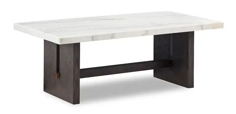 52 id Wood and Marble Coffee Table White and Brown Oak