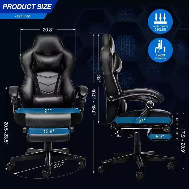 ELECWISH Gaming Chair with Footrest, Lumbar Support, Breathable Computer Chair with Pocket Spring Cushion, Chairs for Adults