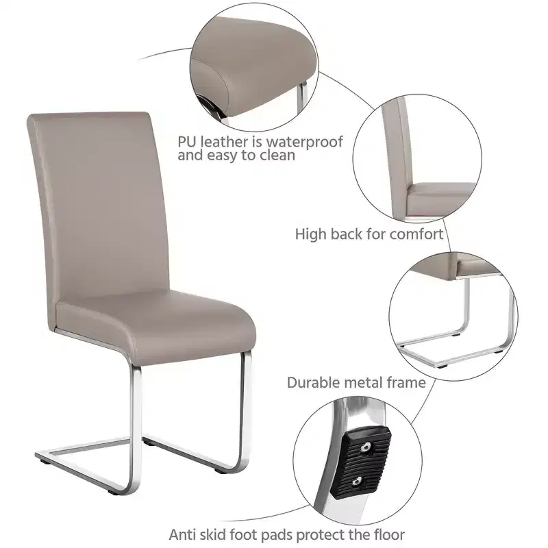 Yaheetech Set of 4 Faux Leather Dining Chairs with Metal Legs