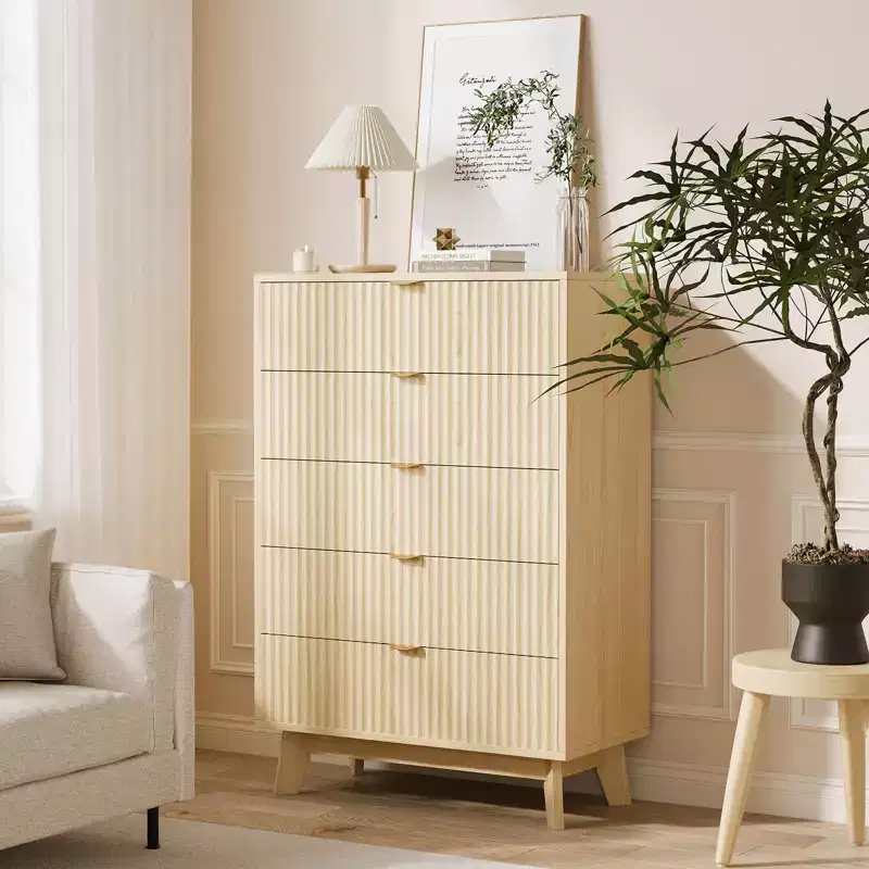 Wood 3-Drawer Fluted Dresser 32''H