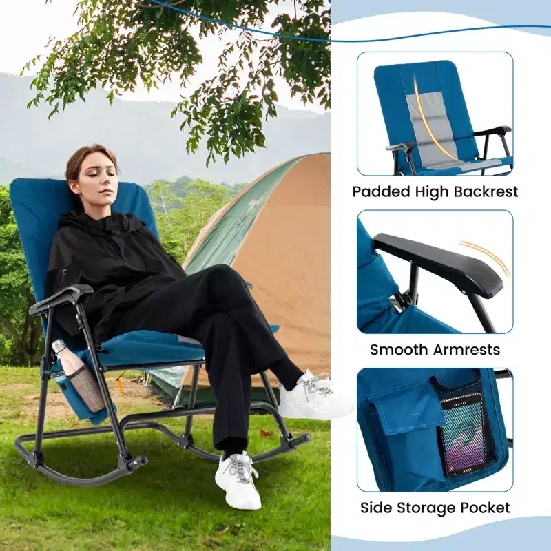 Costway Set of 2 Padded Folding Rocking Chairs Patio Garden Yard Camping Red/Blue