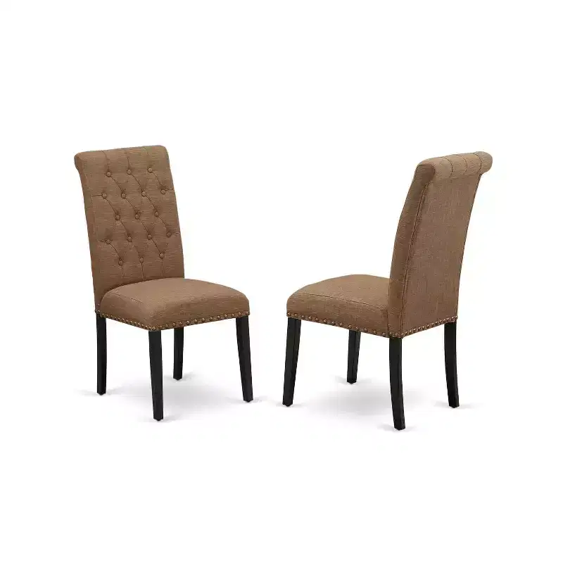 HomeStock 3-Piece Saddle Brown Finish Solid Wood Top - Button Tufted Dining Room Set - Seats 4