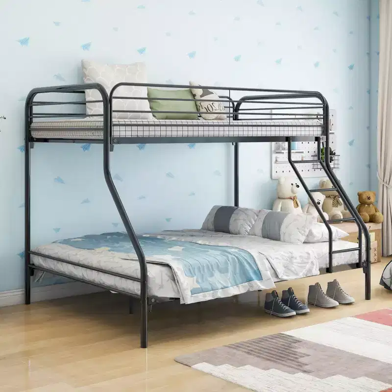 Twin-Over-Full Heavy Duty Metal Bunk Bed with Safety Guardrail and Ladder Black