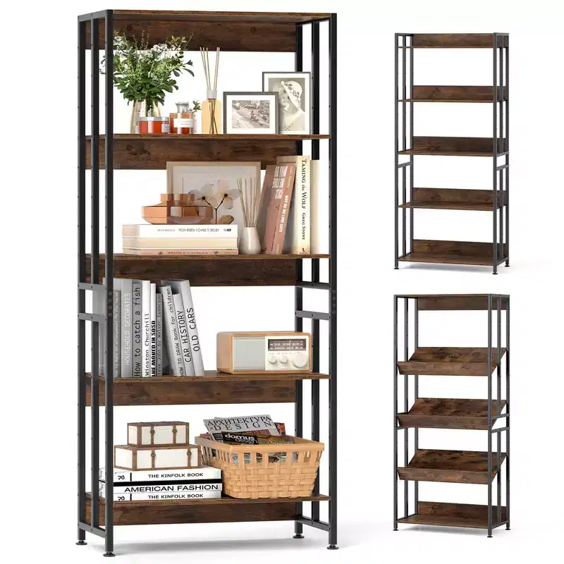 Costway 1/2 PCS 5 Tier Bookshelf 62 Tall Bookcase with Tiltable Shelves Display Storage Rack
