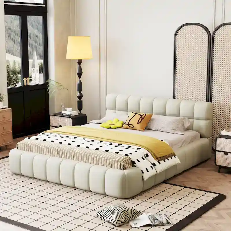 Queen Size Upholstered Platform Bed Frame