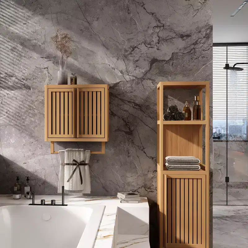 19.68 Wall Mount Bathroom Bamboo Storage Cabinet with 2 Doors, Modern Toilet Storage Box, Natural - ModernLuxe