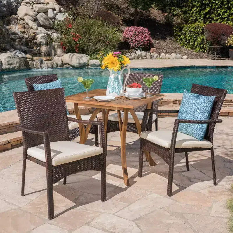 Ferris 5pc Acacia Wood & Wicker Patio Dining Set - Brown - Christopher Knight Home