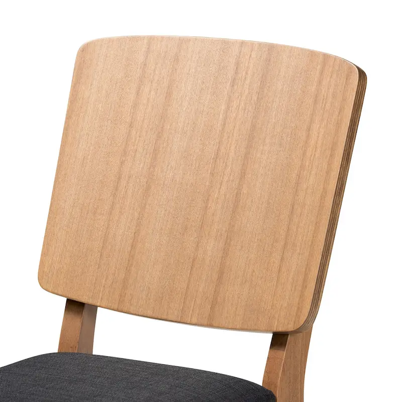 Denmark Mid-Century Modern Black Fabric and French Oak Brown Finished Rubberwood 2-Piece Dining Chair Set
