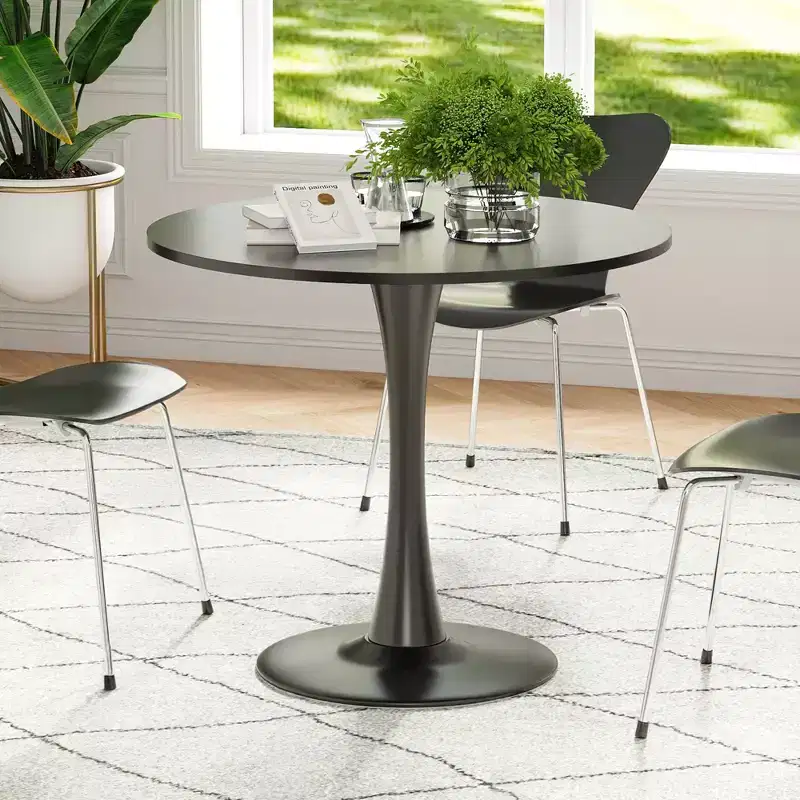 31.5 Small Round Dining Tulip Table Seats Up to 2-4 People,Wood Tabletop with Metal Pedestal Base