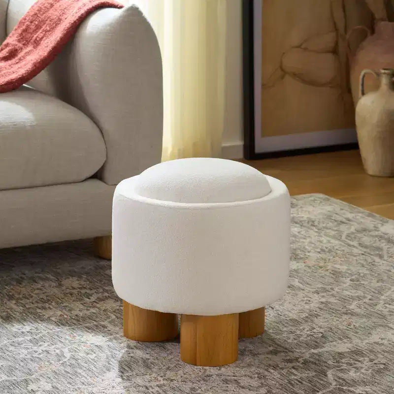 Round Ottoman - Ivory/Natural