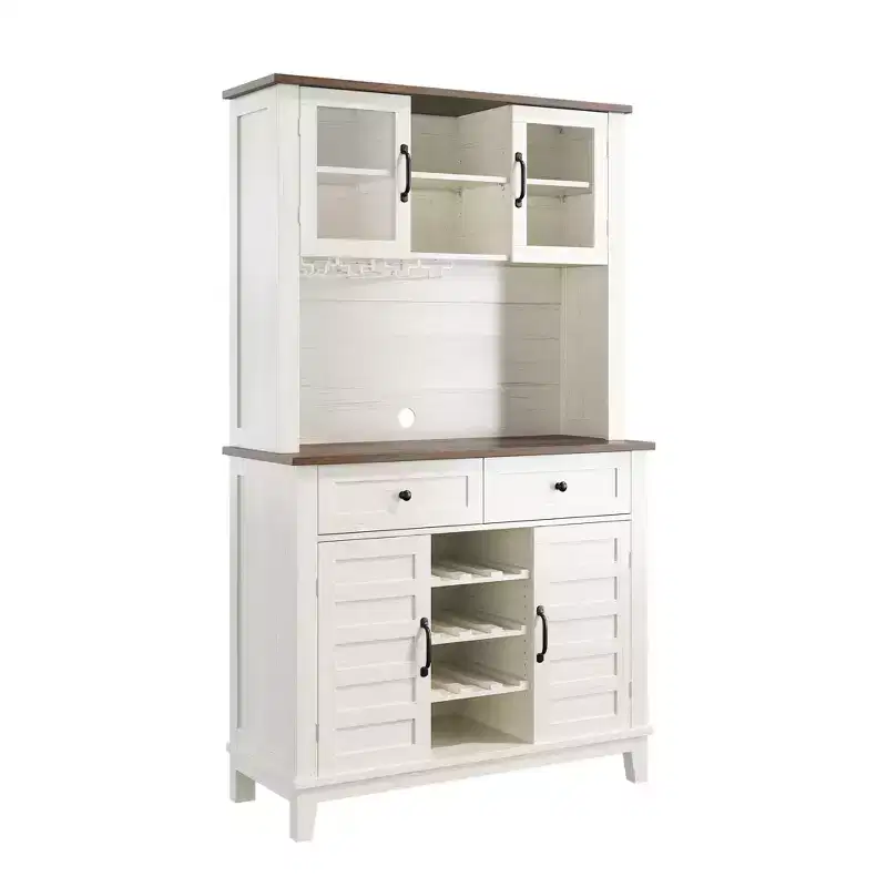 72 Inch Tall Kitchen Pantry Cabinet with 4 Doors and 2 Drawers, Wine Rack, Large Kitchen Storage, Adjustable Shelf, Coffee Wine Bar Counter