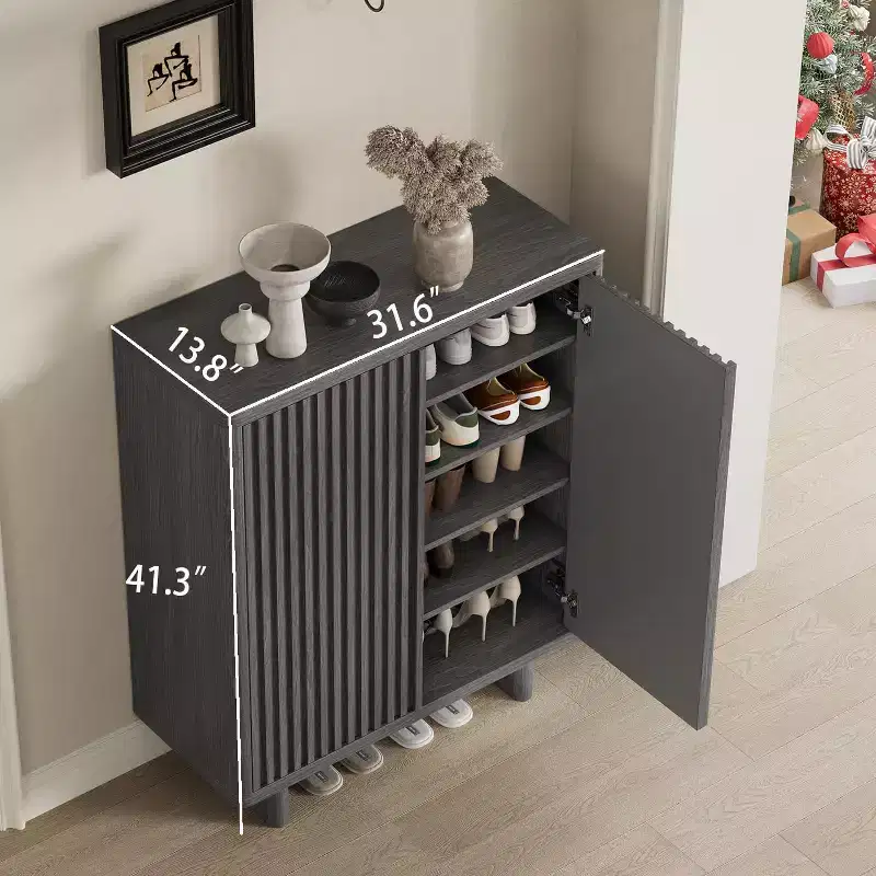 31.6 Fluted Shoe Cabinet with Curved Edges, 5-Tier Entryway Storage Organizer with Adjustable Shelves