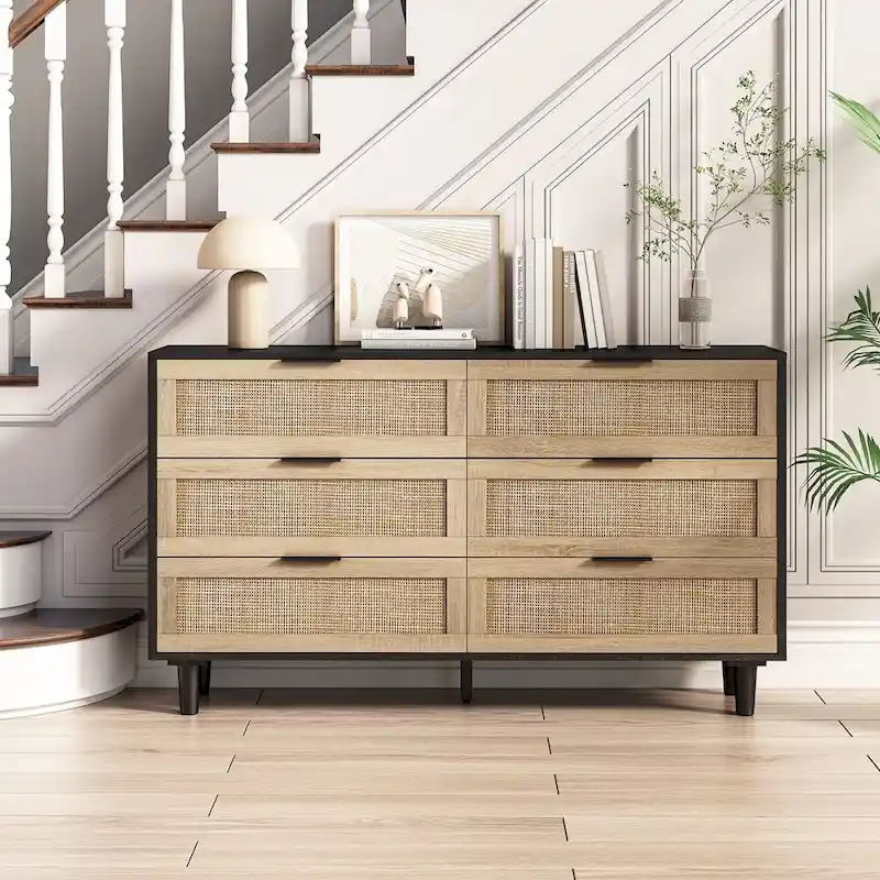 51.186-Drawers Rattan Storage Cabinet for Bedroom,Living Room