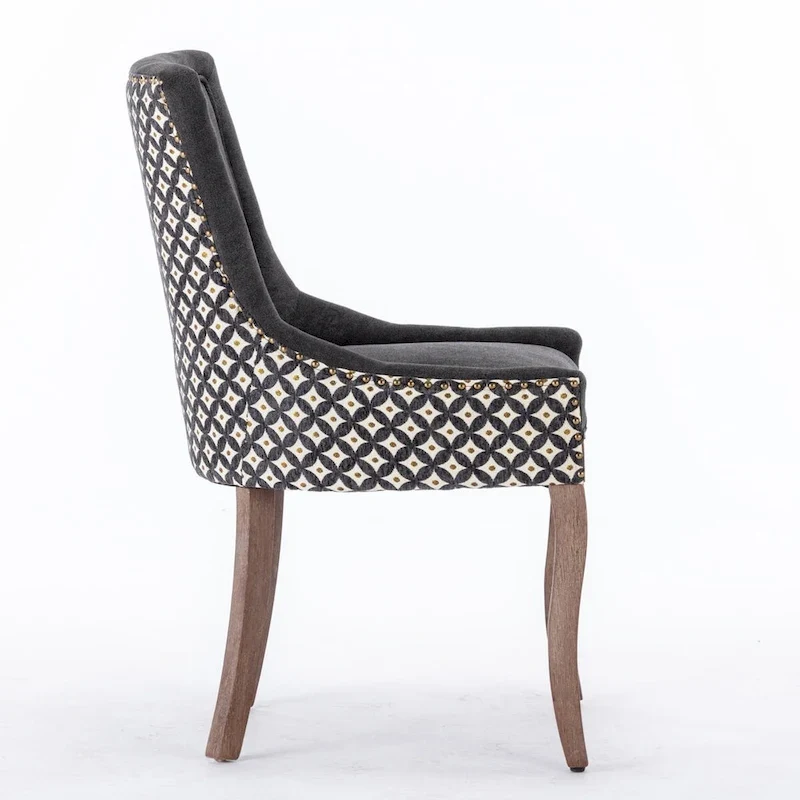 Ultra Side Dining Chair, Thickened fabric chairs with neutrally toned solid wood legs, Bronze nail head, Set of 2