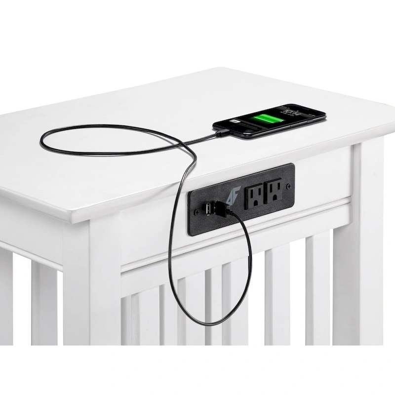 AFI Mission Chair Side Table Set of 2 with Built-in Charger