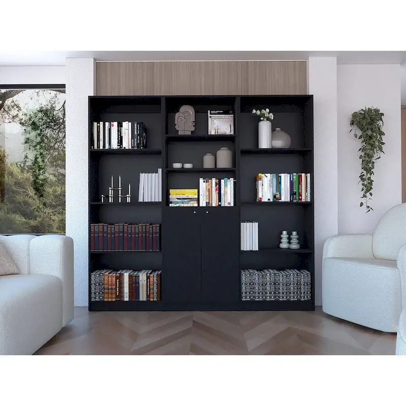 74 Wide 5-Shelf and Cabinet Bookcase