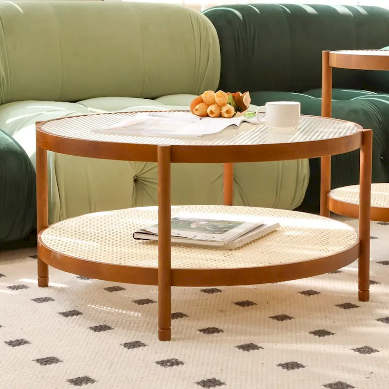 Modern Farmhouse Coffee Table Set Nesting Round Wooden Table Side Table Set for Living Room, Bedroom