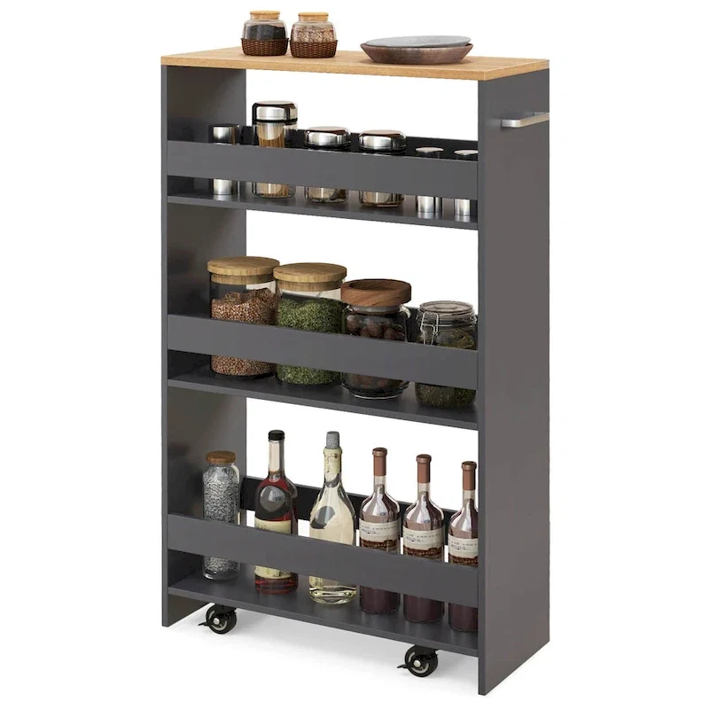 4-Tier Slim Rolling Storage Cart on Wheels, 8-Slot Kitchen Organizer with Lockable Casters
