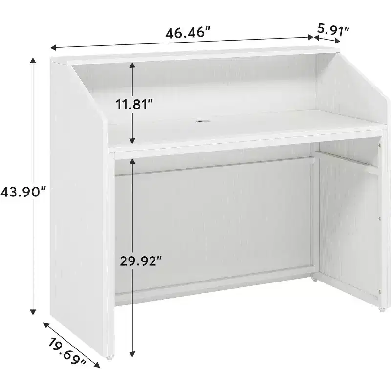 Lantine 47-Inch Reception Desk with Counter, Modern Front Desk with Cable Grommet for Checkout, Lobby, Beauty Salon, Home Office, White