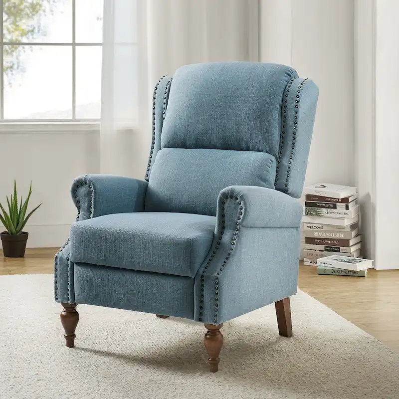 Terri Traditional Roll Arm Manual Recliner with Solid Wood Legs by HULALA HOME