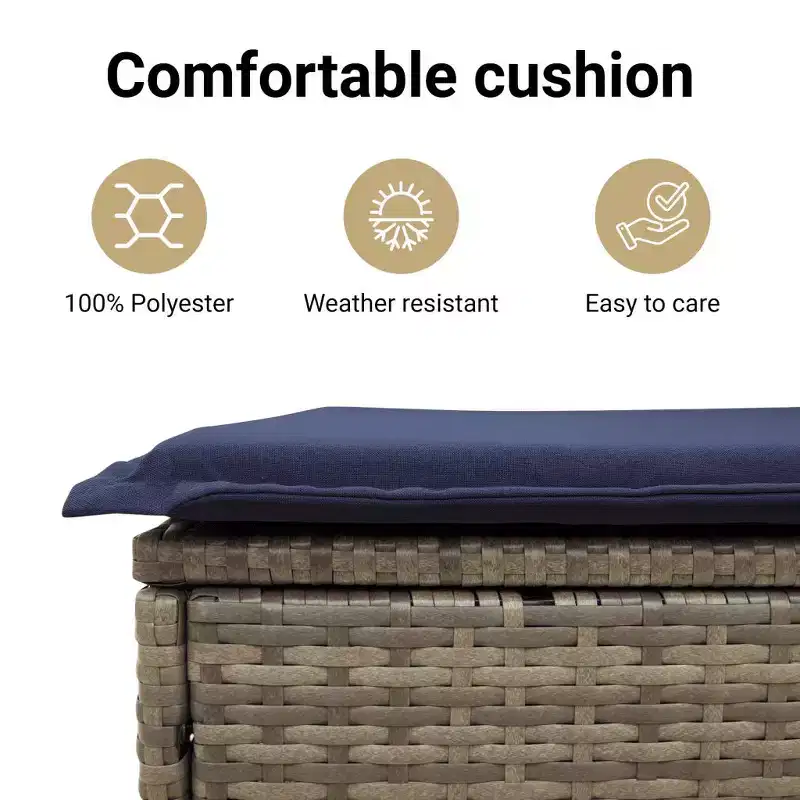 vidaXL Reclining Patio Chairs with Footrest - Set of 2, Adjustable Poly Rattan Loungers, Weather-Resistant & UV-Protected, Easy Clean, Navy Cushions