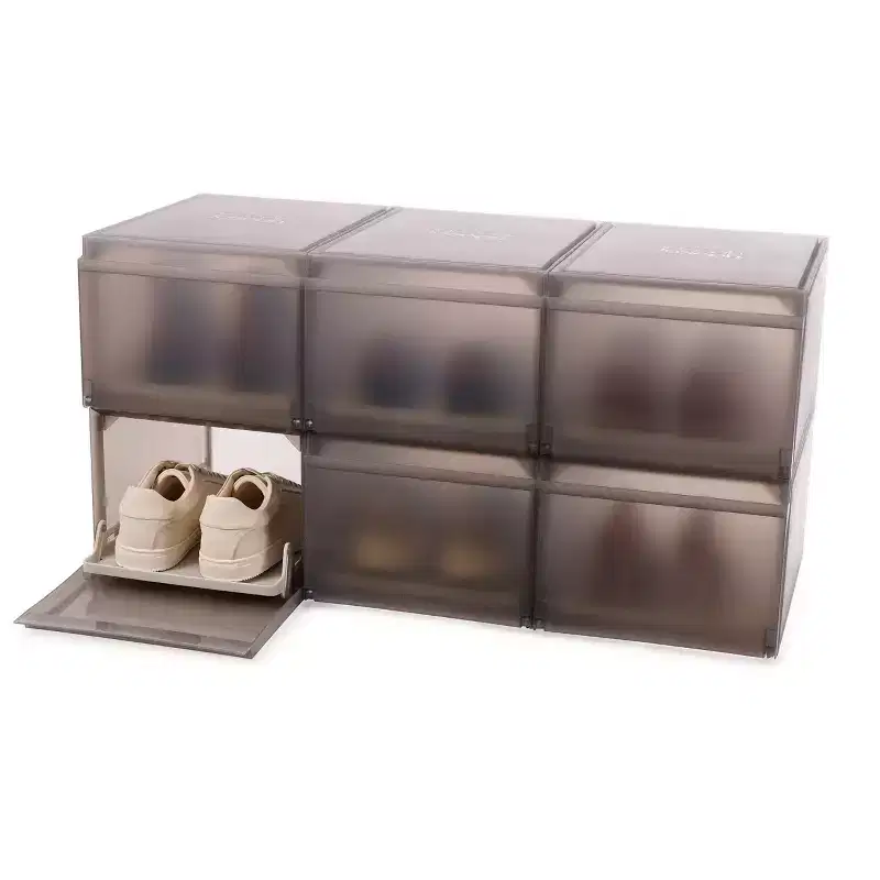 6pk Shoe Case Premium Shoe Storage Box with Slide-Out Shoe Tray: Polypropylene Frame, Off-White, Holds 6 Pairs