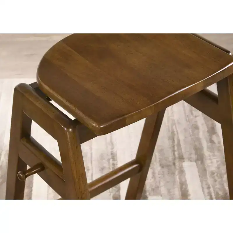 Mid-Century Modern Stackable Wood Barstools Set of 2 Walnut Finish Side Hook 28.75