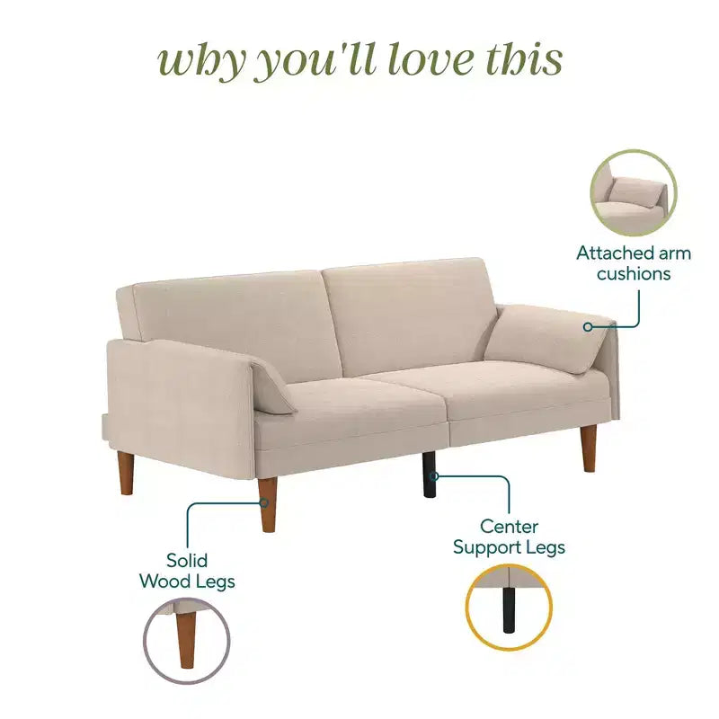 Novogratz Markham 3-Seater Futon Bed with 2 Attached Cushions, Sand Basket Weave
