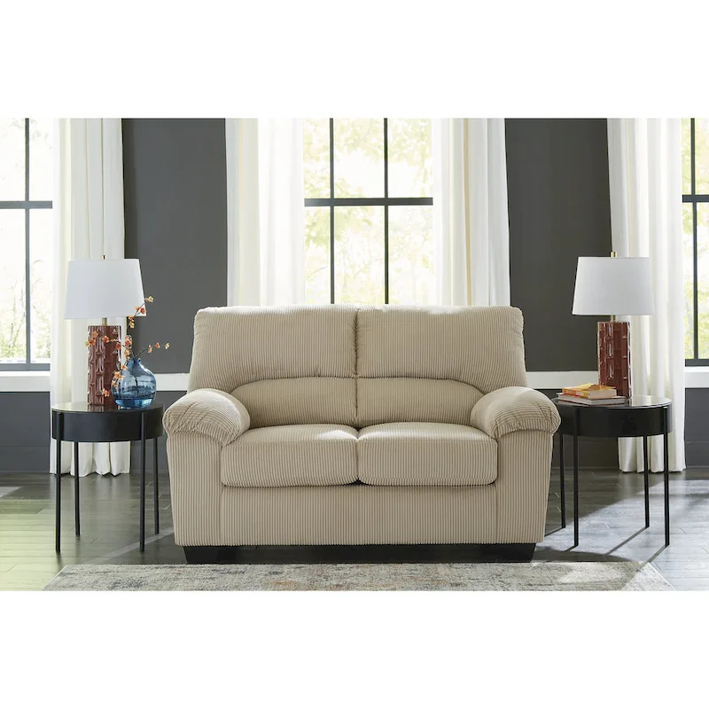 Contemporary Corduroy Loveseat with Corner-Blocked Frame & Loose Cushions, 63