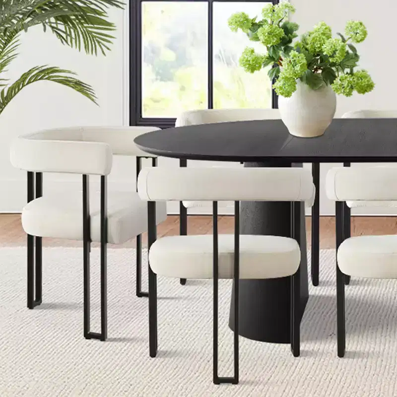 47-83 Extendable Dining Table Set for 8, Black Table and 8 Velvet Armchairs with Sleek Metal Legs, Ideal for Gatherings