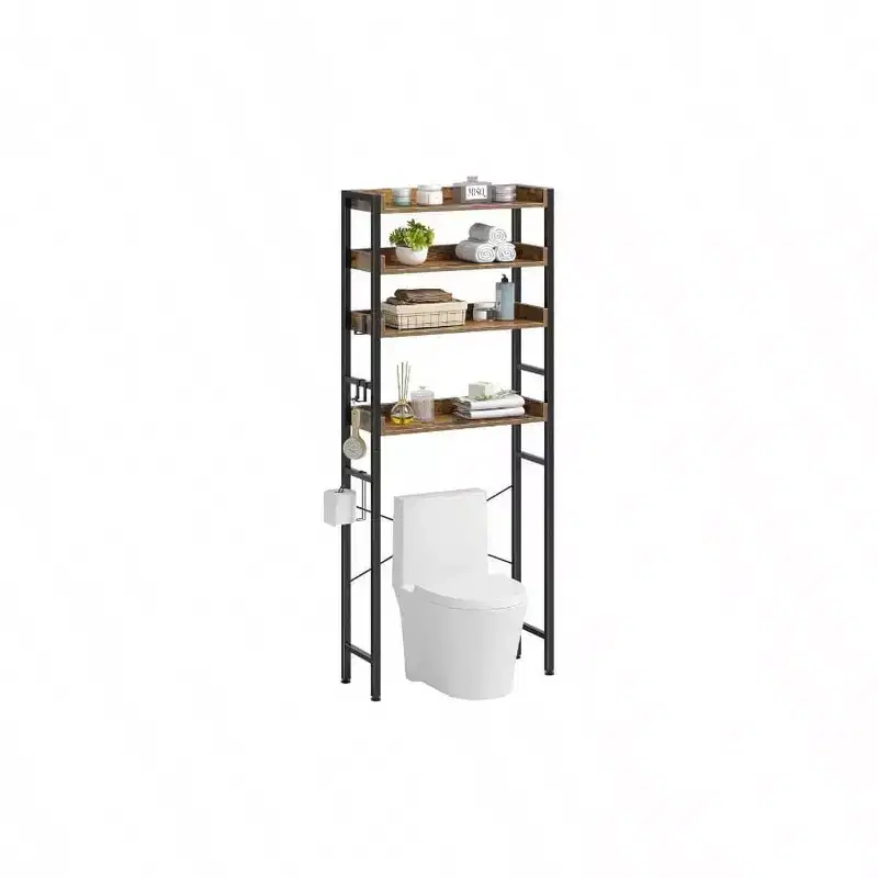 Over Toilet Storage Rack 3 Tier Bathroom Space Saver with Adjustable Shelves Rustic Brown Organizer Washroom Bathroom