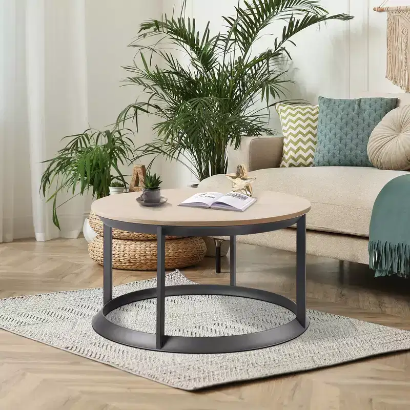 Round Coffee Table with Triangular Metal Frame