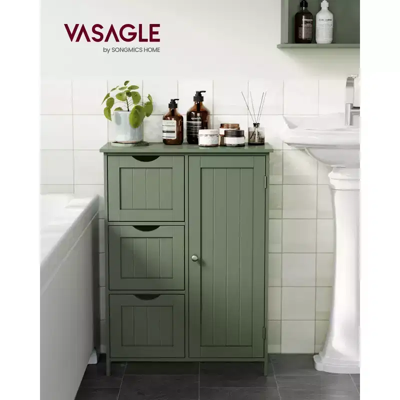 VASAGLE Bathroom Floor Storage Cabinet, Bathroom Cabinet Freestanding, with 3 Large Drawers and 1 Adjustable Shelf, 11.8 x 23.6 x 31.9 Inches