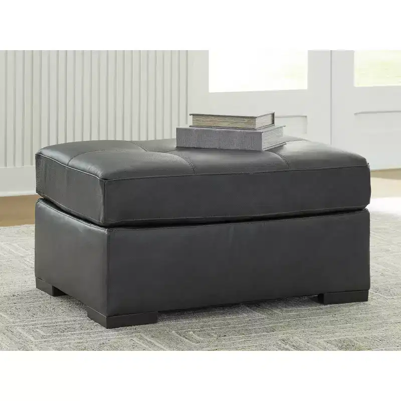 Signature Design by Ashley Brindley Pier Oversized Accent Ottoman, Top Grain Leather Cushion, Fog Black