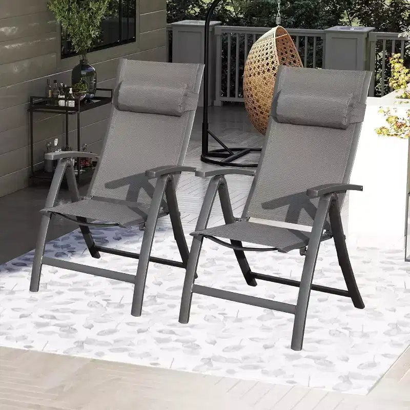 Clihome Patio Folding Chairs Set of 2 - Textilene Adjustable Backrest Loungers
