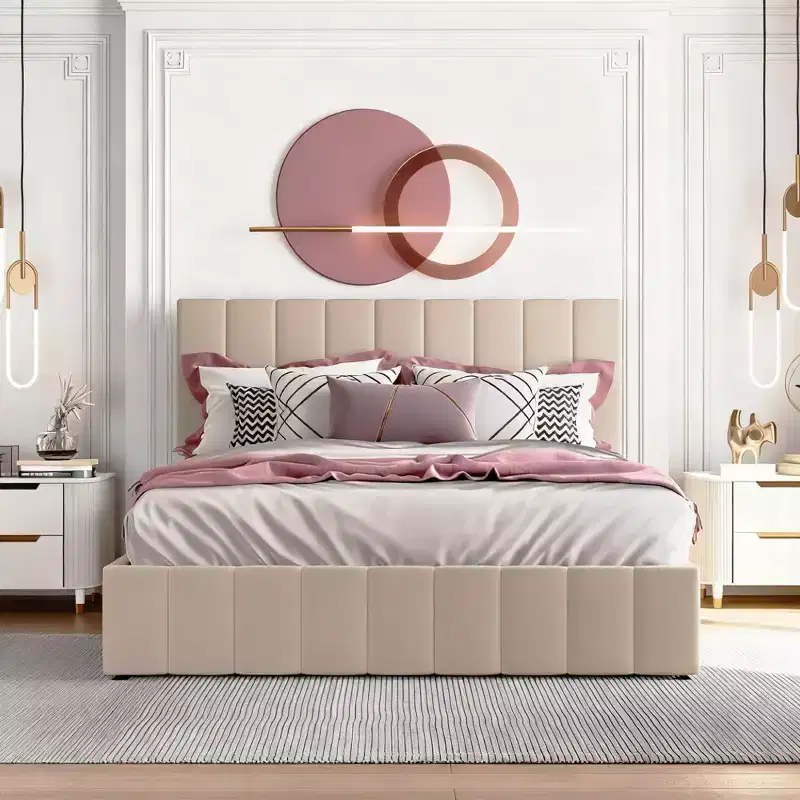 Luxystar Queen Size Upholstered Platform Bed with Hydraulic Lift and Storage