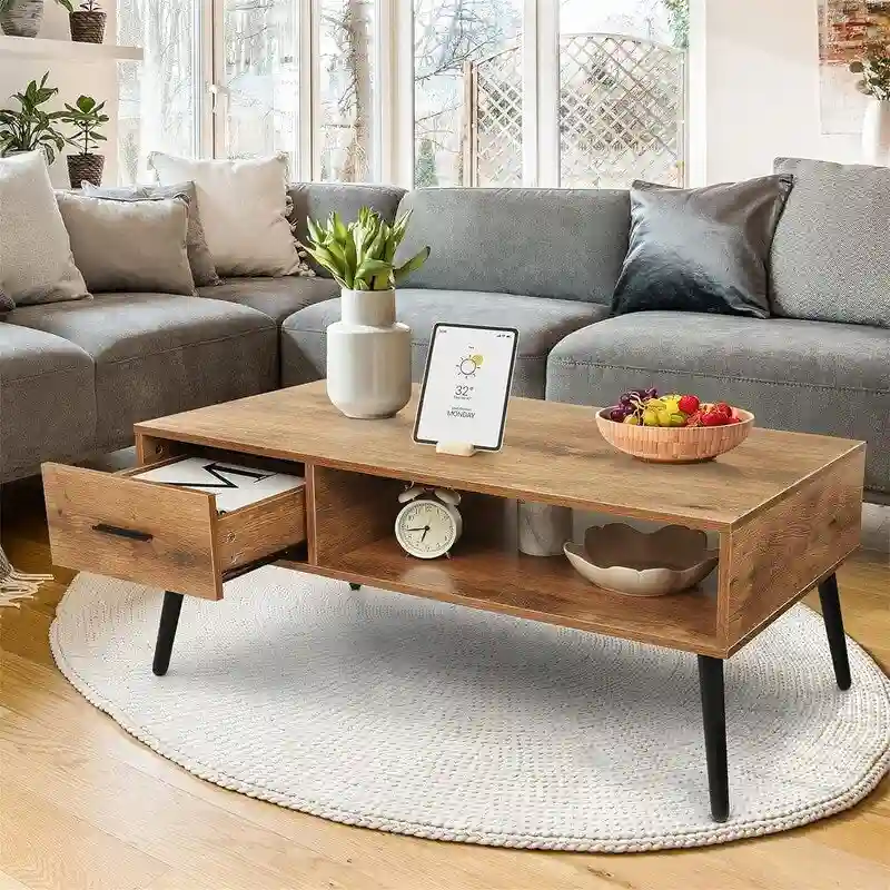 Mid Century Modern Style Cocktail Table TV Stand with Drawer - 41.3D x 21.7W x 17.7H