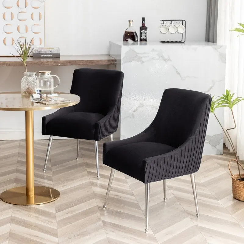 SEYNAR Modern Velvet Pleated Finish Back Dining Chair Set of 4 with Rear Handle