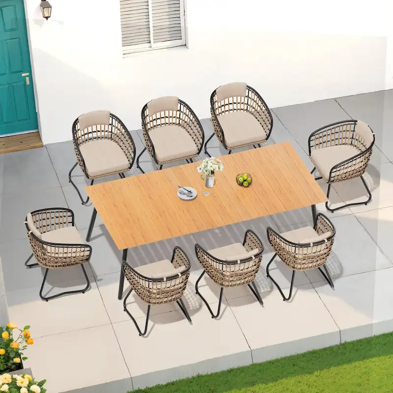 7-Piece Patio Dining Set Outdoor Aluminum Dining Table and PE Rattan Wicker Dining Chairs