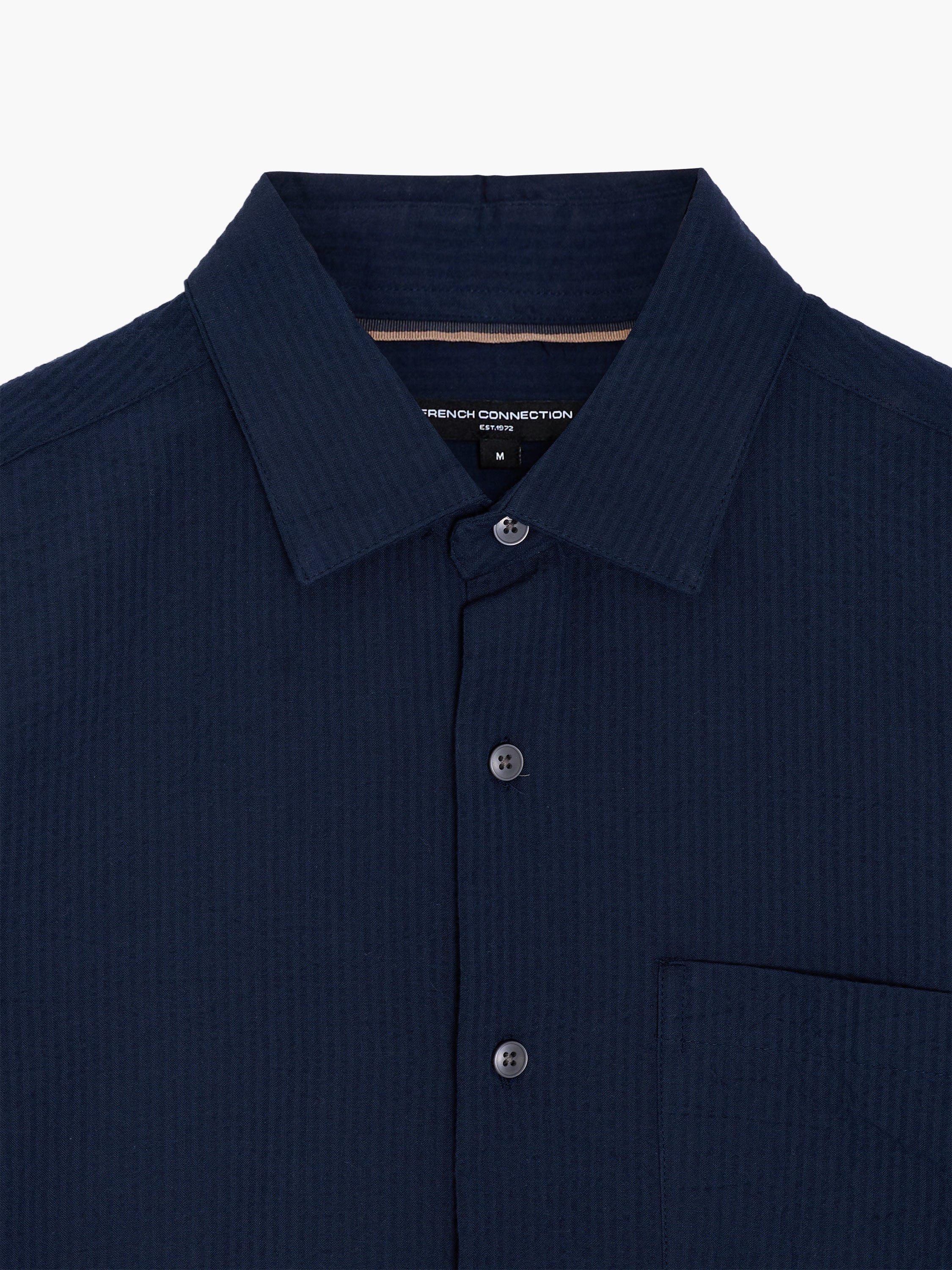 Dark Blue Short Sleeve Seersucker Shirt