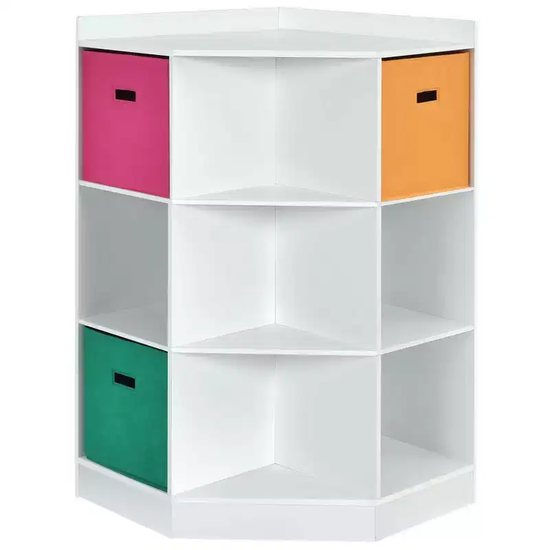 Costway 3-Tier Kids Storage Shelf Cubes w/3 Baskets Corner Cabinet Organizer White