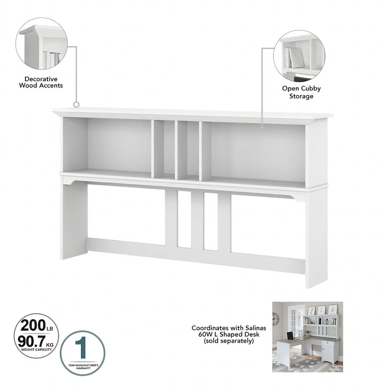 Salinas 60W L Desk with Hutch, Cabinet and Bookcase by Bush Furniture